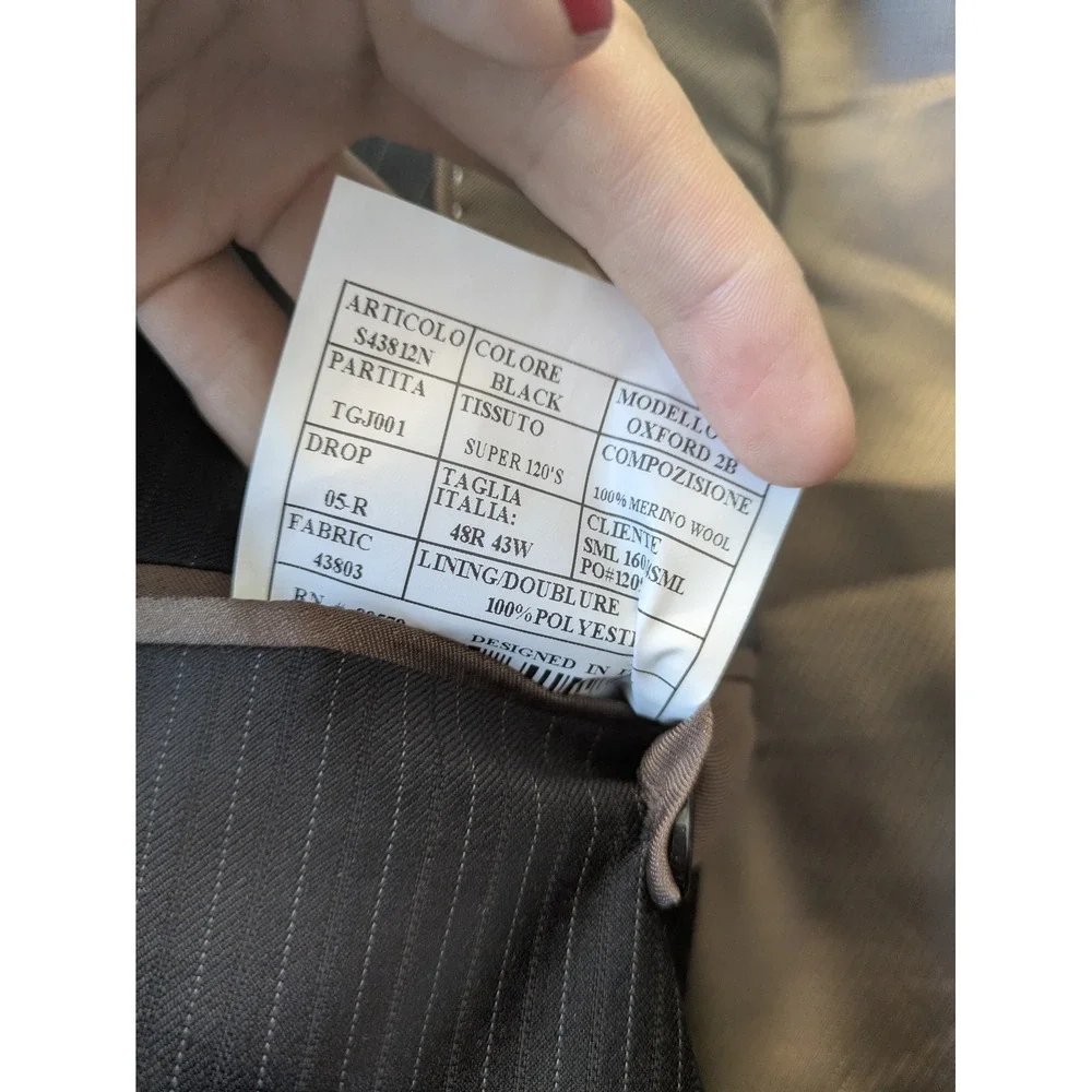 Montefino Suit Men's 48R 43W Black Pinstripe Super 120s Merino Wool 2pc Oxford